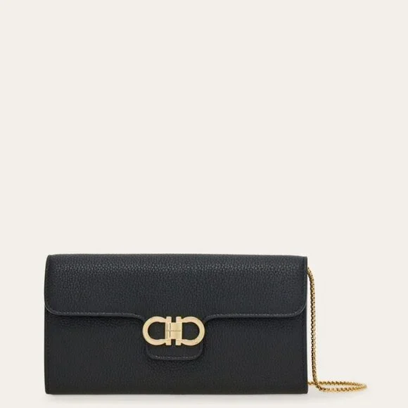Ferragamo Gancini wallet with shoulder strap - Black - Picture 1 of 6